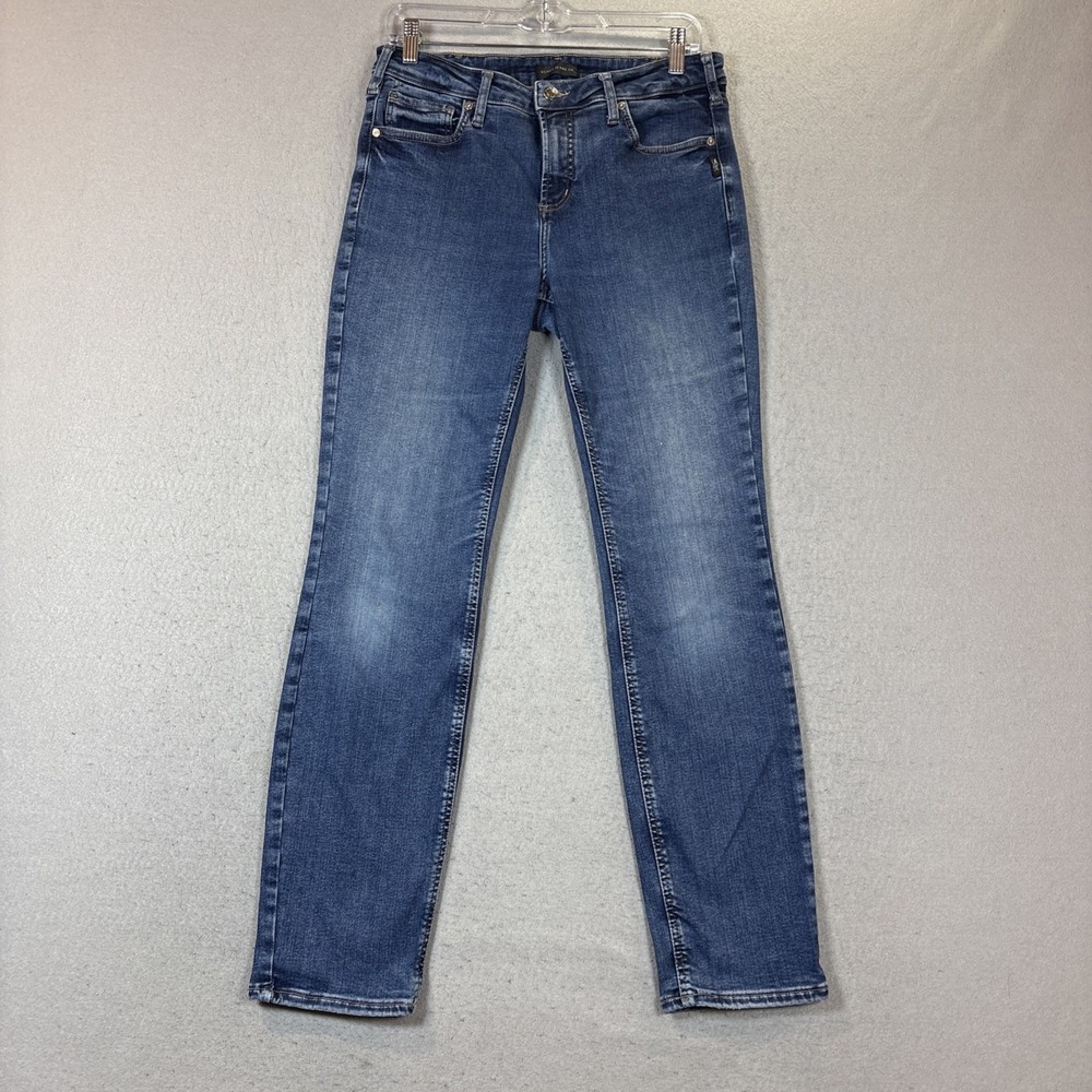 Silver Jeans Co Womens‎ Med Wash Mid Rise Straight Leg Stretch Denim Jeans Sz 32